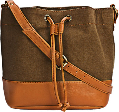 

Bagsy Malone Women Casual Tan, Brown PU Sling Bag, Brown;tan