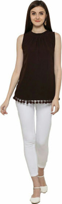 gia Casual Sleeveless Solid Women Brown Top