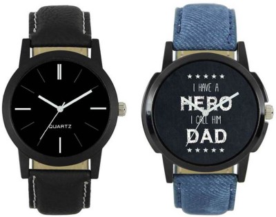FASHION POOL LOREM MEN'S MOST ULTIMATE ROUND DIAL FULL BLACK & BLACK DIAL GRAPHICS OF HERO DAD COMBO COLLECTION PROFESSIONAL & PARTY WEAR WATCH WITH BLACK & BLUE LEATHER BELT FOR FESTIVAL COLLECTION Watch  - For Men   Watches  (FASHION POOL)