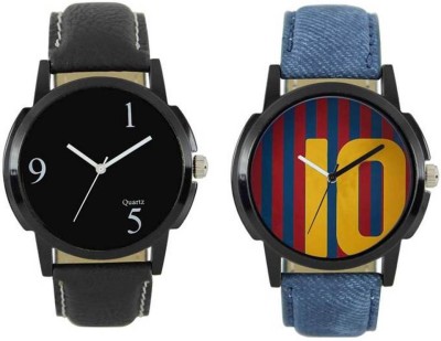 FASHION POOL LOREM MEN'S MOST RUNNING WATCH COMBO OF FULL BLACK & BARCELONA MESSI SPECIAL PROFESSIONAL & CASUAL WEAR WITH BLACK & BLUE LEATHER BELT WATCH FOR FESTIVAL COLLECTION Watch  - For Boys   Watches  (FASHION POOL)