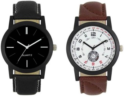 FASHION POOL LOREM MEN'S MOST STUNNING FULL BLACK & WHITE VINTAGE COLOR COMBO PROFESSIONAL & PARTY WEAR WATCH WITH BLACK & BROWN LEATHER BELTS FOR FESTIVAL COLLECTION Watch  - For Men   Watches  (FASHION POOL)