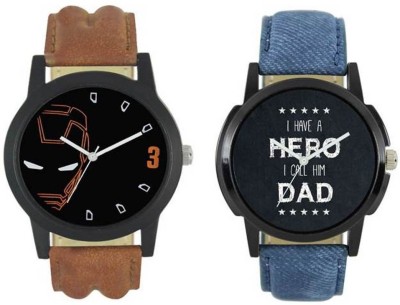 FASHION POOL LOREM MEN'S MOST STUNNING IRON MAN SPECIAL DIAL GRAPHICS WITH BLACK DIAL I HAVE A HERO DAD DIAL GRAPHICS COMBINATION PROFESSIONAL, CASUAL & PARTY WEAR WATCH WITH BROWN & BLUE PLAIN LEATHER BELTS FOR FESTIVAL COLLECTION Watch  - For Boys   Watches  (FASHION POOL)