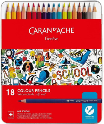 

Caran dAche 1290.318 (Metal Box) Water Soluble Metallic Hexagonal Shaped Color Pencils(Set of 18, Multicolor)