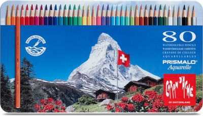 

Caran dAche 999.380 Prismalo Aquarelle Water-Soluble (Metal Box) Hexagonal Shaped Color Pencils(Set of 80, Multicolor)