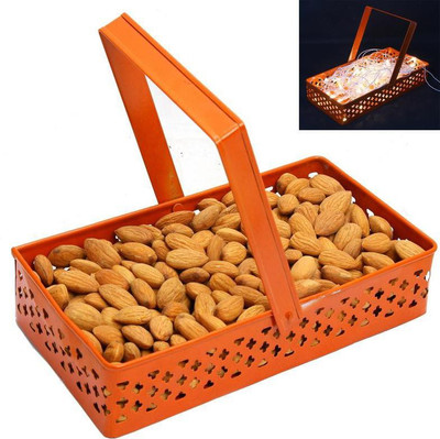 

Ghasitaram Gifts Rectangle Orange Metal Basket with Almonds Combo(250)