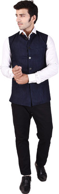 JIHUZUR Sleeveless Solid Men Denim Jacket