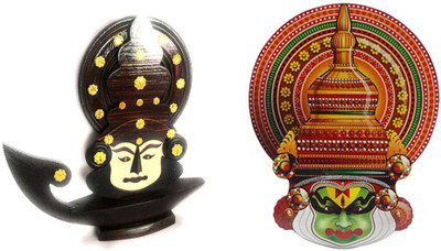 

keralashopee Kerala SOUVENIR Set - Boat With Brown MDF Kathakali Face and Multi wood Printed Kathakali Decorative Showpiece - 25 cm(Wooden, Multicolor)