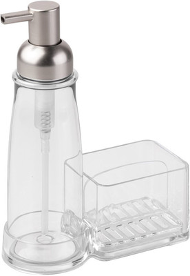 

InterDesign Clarity Kitchen Soap Dispenser Pump and Sponge & Scrubby Caddy Countertop Organizer - Clear/Brushed Sink Sponge Holder(Plastic)