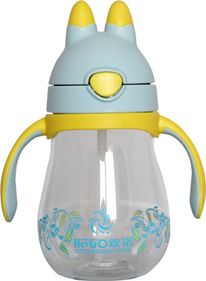 

Saanveria Premium Quality Baby Straw Cup Sipper 250 ml Double Deck Automatic Straw Flip Cap Leak proof floral Print and Shape Double Handle …(Grey, Yellow)