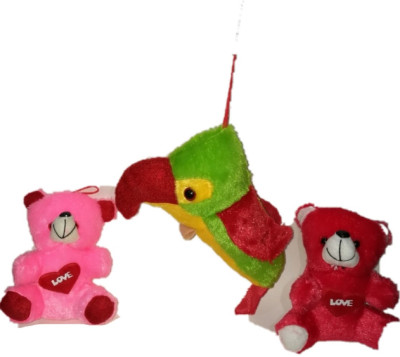 

COST TO COST Red Pink Love Teddy with Parrot combo - 8 inch(Multicolor)