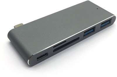 

iKraft Type-C USB Hub 3.0 5 in 1 USB C Hub Adapter with 2 USB 3.0 ports, SD and Micro SD Card slots and a Charging port for the new MacBook, Google ChromeBook Pixel and more Type C Devices USB Adapter(Grey)
