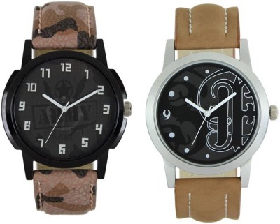 FASHION POOL LOREM MEN'S MOST UNIQUE ARMY STYLE WATCH WITH ROUND DIAL FULL BLACK GREY DIAL GRAPHICS WATCH COMBO PROFESSIONAL & CASUAL WEAR WATCH WITH ARMY STYLE & BROWN COLOR LEATHER BELT WATCH FOR FESTIVAL SPECIAL Watch  - For Boys   Watches  (FASHION POOL)