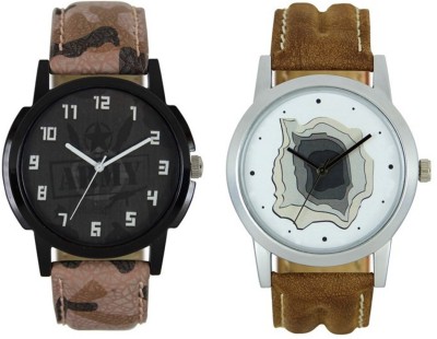 FASHION POOL LOREM MEN'S MOST STUNNING ROUND DIAL ARMY SPECIAL WATCH WITH FADED DIAL GRAPHICS FULL WHITE DIAL WATCH COMBINATION PROFESSIONAL & CASUAL WEAR WATCH WITH ARMY SPECIAL & BROWN LEATHER BELT WATCH FOR FESTIVAL COLLECTION Watch  - For Boys   Watches  (FASHION POOL)