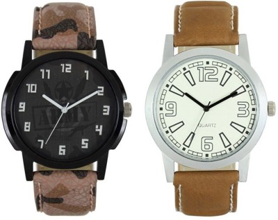 FASHION POOL LOREM MEN'S MOST UNIQUE ARMY STYLE WATCH WITH ROUND DIAL FULL WHITE VINTAGE WATCH COMBINATION PROFESSIONAL & PARTY WEAR WATCH WITH ARMY STYLE & BROWN COLOR LEATHER BELT WATCH FOR FESTIVAL SPECIAL Watch  - For Boys   Watches  (FASHION POOL)