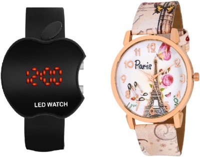 COSMIC COMBO OF 2 BLACK APPLE LED & Effil tower new original paris Dial Multicolor Leather Strap for BOYS AND GIRLS PARTY WEAR Watch  - For Women   Watches  (COSMIC)
