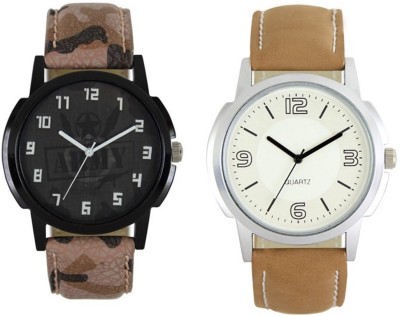 FASHION POOL LOREM MEN'S MOST STUNNING ROUND DIAL ARMY STYLE WATCH WITH FULL WHITE MOST UNIQUE VINTAGE WATCH COMBO PROFESSIONAL & PARTY WEAR WATCH WITH ARMY STYLE & BROWN COLOR LEATHER BELTS FOR FESTIVAL SPECIAL Watch  - For Boys   Watches  (FASHION POOL)