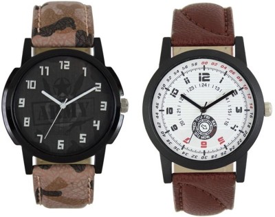 FASHION POOL LOREM MEN'S MOST STUNNING FULL ARMY STYLE WATCH WITH FULL WHITE ROUND DIAL VINTAGE DIAL GRAPHICS WATCH PROFESSIONAL & CASUAL WEAR WATCH WITH ARMY STYLE & MAROON COLOR LEATHER BELT WATCH FOR FESTIVAL SPECIAL Watch  - For Boys   Watches  (FASHION POOL)