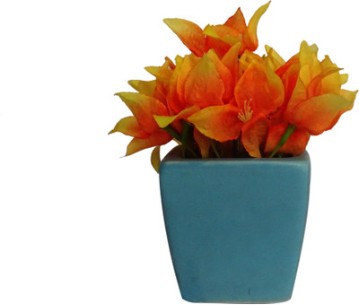 

HOB Orange, Blue Assorted Artificial Flower with Pot(4.7 inch, Pack of 1)