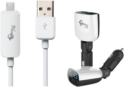 

myTVS 3.4 Amp TI-13 2 Ports White Car Mobile Charger with Voltage Indicator and TC-30 Micro USB White Fast Charging Data Cable with LED Indicator for Android (1 mtr) Combo