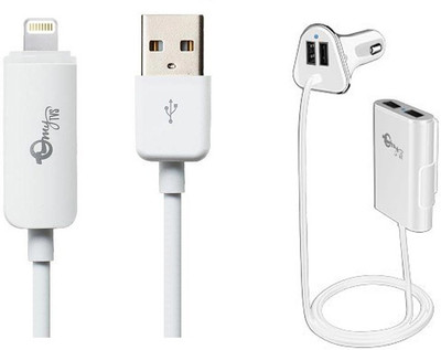 

myTVS 9.6 Amp TI-14 4 Port White Car Front & Rear Seats Mobile Charger with TC-32 iOS White Fast Charging Data Cable with LED Indicator for iPhone 5/5c/5s/6/6s/6plus/7/7Plus (1 mtr) Combo
