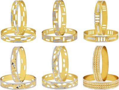 the jewelbox Brass Cubic Zirconia Gold-plated Bangle Set(Pack of 12)