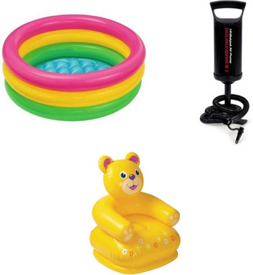 

DINAARKAN COMBO OF 2 FEET BATH TUB AND 2.5 FEET INFLATABLE TEDDY CHAIR WITH AIR PUMP(Multicolor)