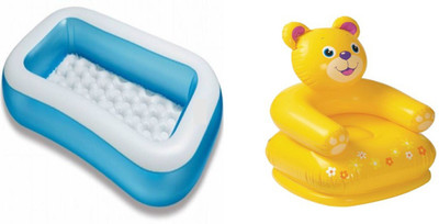 

DINAARKAN COMBO OF 5 FEET BATH TUB AND 2.5 FEET INFLATABLE TEDDY CHAIR(Multicolor)