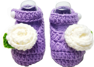 

GoodStart Crocheted toddler booties with flower applique Booties(Toe to Heel Length - 10 cm Multicolor)