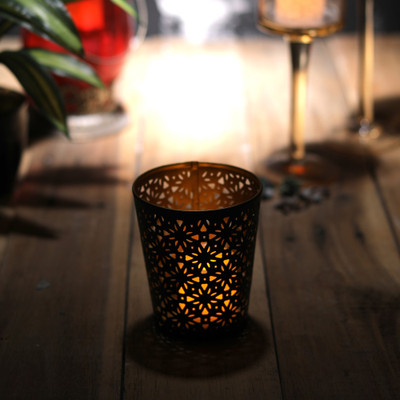 

the decor mart Tea Light Holder Iron Tealight Holder(Black, Pack of 1)