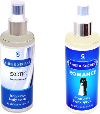 

SHEER SECRET ROMANCE::EXOTIC MEN Body Mist - For Men & Women(400 ml, Pack of 2)