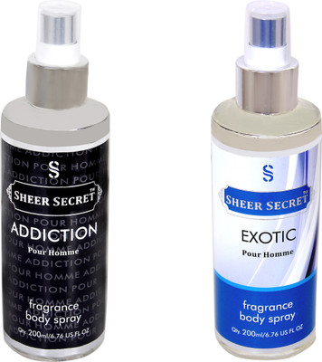 

SHEER SECRET ADDICION MEN::EXOTIC MEN Body Mist - For Men(400 ml, Pack of 2)
