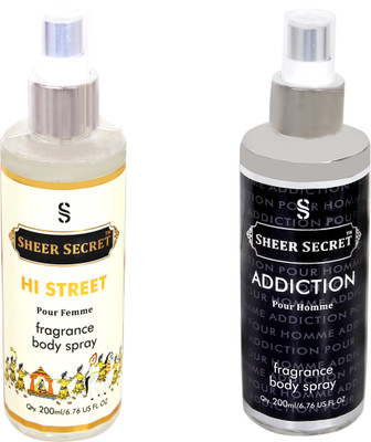 

SHEER SECRET ADDICTION MEN::HI STREET WOMEN Body Mist - For Men & Women(400 ml, Pack of 2)