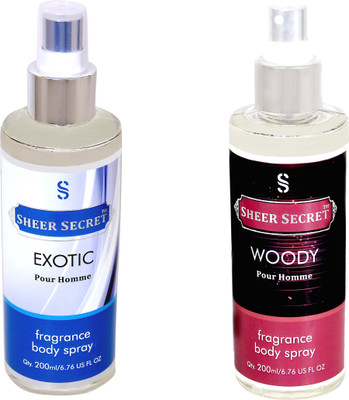 

SHEER SECRET WOODY MEN::EXOTIC MEN Body Mist - For Men(400 ml, Pack of 2)