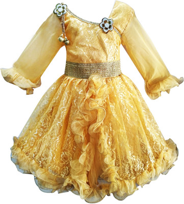 

Fashionitz Girls Midi/Knee Length Party Dress(Yellow, Full Sleeve