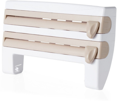 

fresh n fine Multipurpose Kitchen Storage Shelf Rack With Preservative Film Cutter Condiment Bottles Holder Plastic Kitchen Rack(Brown)