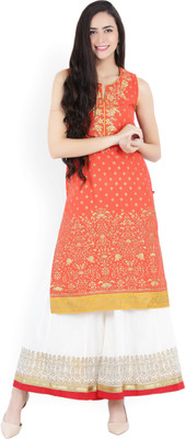 BIBA Women Printed Straight Kurta(Orange)