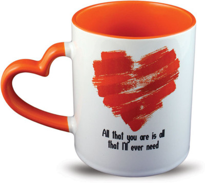 

juvixbuy Love Quotes Printed Inside orange & Heart shape handle Coffee Ceramic Mug(325 ml), Red
