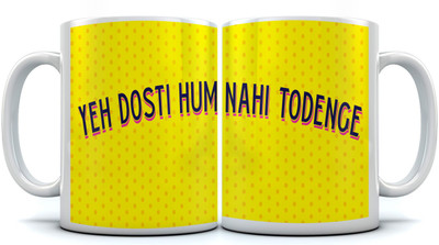 

RAMPOSH Yeh Dosti Ceramic Coffee/Quote/ Gift For Birthday/ Gift For Friend/ Gift For Love And Diwali Gift (2 Pc.) Random Design Ceramic Mug(350 ml, Pack of 2), Multicolor