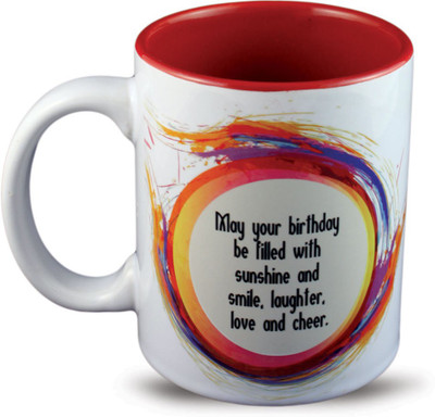 

juvixbuy Happy Birthday & Quotes Printed Gift Inside Red Coffee 325 ML Ceramic Mug(325 ml), Multicolor