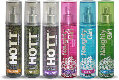 

Hott MUSK NOIR INTENSE And Naughty Girl CHARM ECHO CRYSTAL Perfume For Combo Pack of 6 -60ML Eau de Parfum - 60 ml(For Men & Women)
