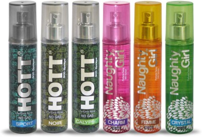 

Hott SPORT NOIR CALYPSO And Naughty Girl CHARM FEMME CRYSTAL Perfume For Combo Pack of 6 -60ML Eau de Parfum - 60 ml(For Men & Women)