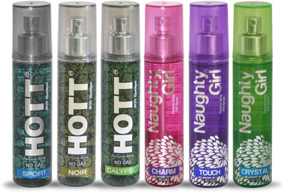 

Hott SPORT NOIR CALYPSO And Naughty Girl CHARM TOUCH CRYSTAL Perfume For Combo Pack of 6 -60ML Eau de Parfum - 60 ml(For Men & Women)