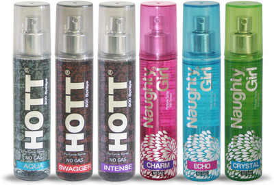 

Hott AQUA SWAGGER INSTANSE And Naughty Girl CHARM ECHO CRYSTAL Perfume For Combo Pack of 6 -60ML Eau de Parfum - 60 ml(For Men & Women)
