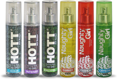 

Hott AQUA INTENSE CALYPSO And Naughty Girl SUMMER FASHION CRYSTAL Perfume For Combo Pack of 6 -60ML Eau de Parfum - 60 ml(For Men & Women)