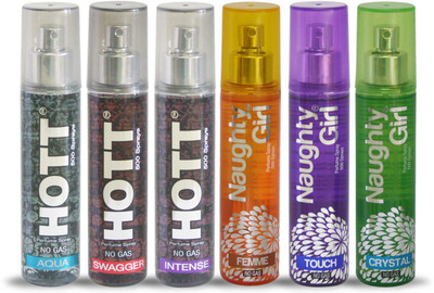 

Hott AQUA SWAGGER INSTANSE And Naughty Girl FEMME TOUCH CRYSTAL Perfume For Combo Pack of 6 -60ML Eau de Parfum - 60 ml(For Men & Women)