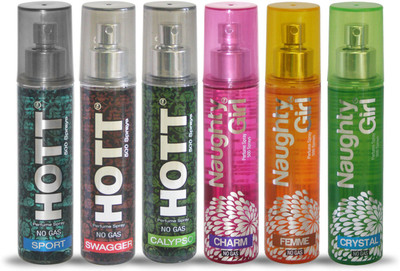 

Hott SPORT SWAGGER CALYPSO And Naughty Girl CHARM FEMME CRYSTAL Perfume For Combo Pack of 6 -60ML Eau de Parfum - 60 ml(For Men & Women)