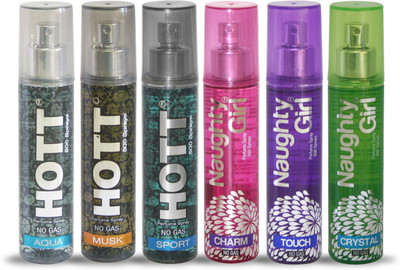 

Hott AQUA MUSK SPORT And Naughty Girl CHARM TOUCH CRYSTAL Perfume For Combo Pack of 6 -60ML Eau de Parfum - 60 ml(For Men & Women)
