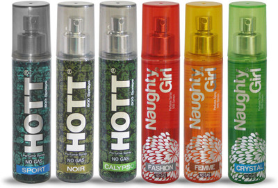 

Hott SPORT NOIR CALYPSO And Naughty Girl FASHION FEMME CRYSTAL Perfume For Combo Pack of 6 -60ML Eau de Parfum - 60 ml(For Men & Women)