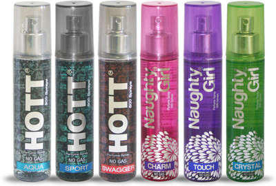 

Hott AQUA SPORT SWAGGER And Naughty Girl CHARM TOUCH CRYSTAL Perfume For Combo Pack of 6 -60ML Eau de Parfum - 60 ml(For Men & Women)