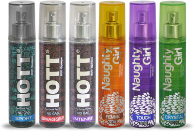 

Hott SPORT SWAGGER INTENSE And Naughty Girl FEMME TOUCH CRYSTAL Perfume For Combo Pack of 6 -60ML Eau de Parfum - 60 ml(For Men & Women)